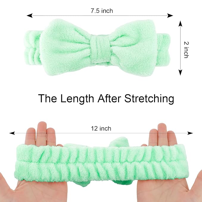 Casoty 6 Pcs Green Spa Headbands, Skin Care Headband, Soft Coral Fleece - Image 6