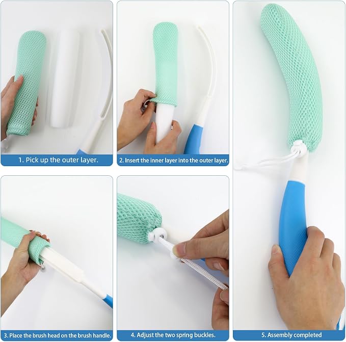 15.35" Back Bath Brush with Sponge, Back Scrubber Bath Mesh with Curved Long - Image 13