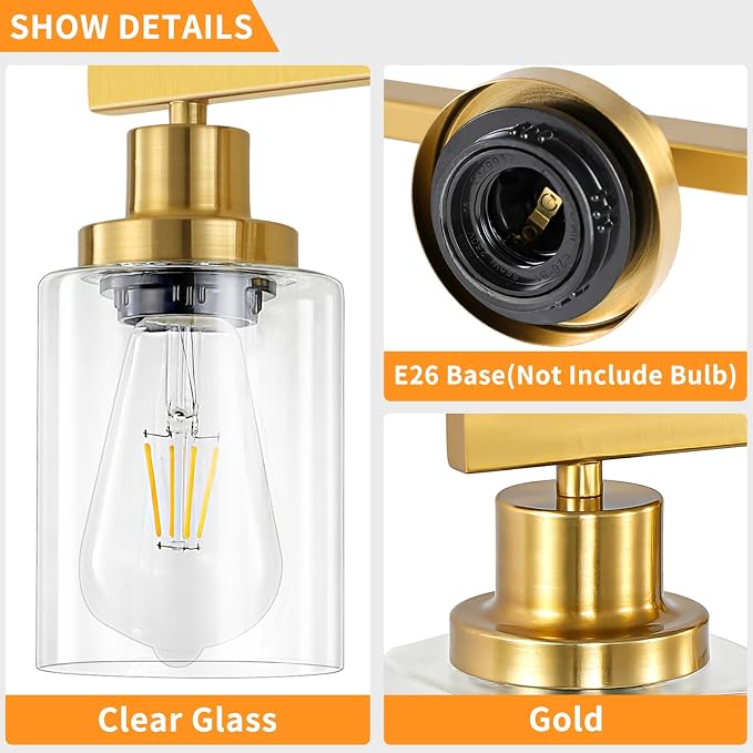5 Light Gold Bathroom Vanity Light, Bathroom Light Fixtures - Image 4