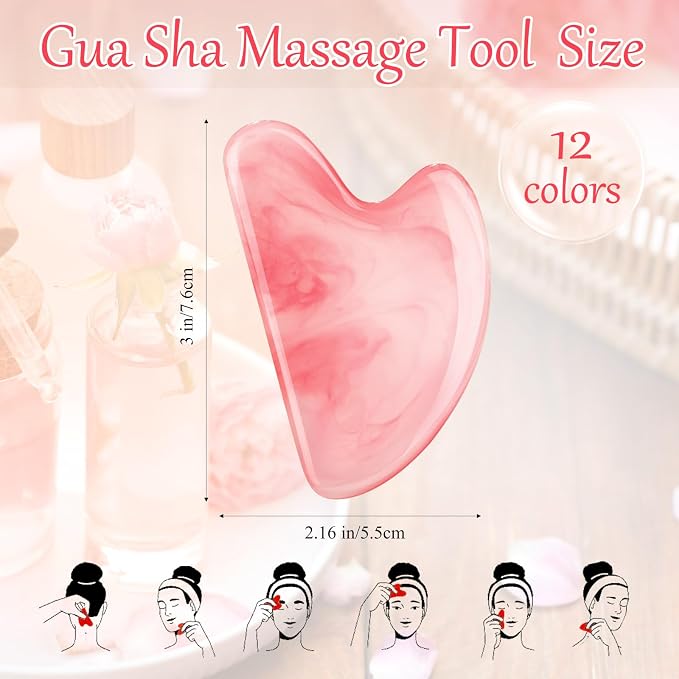 Sherr 12 Pcs Gua Sha Facial Tools Resin Heart Shaped Massage Guasha Tool - Image 2