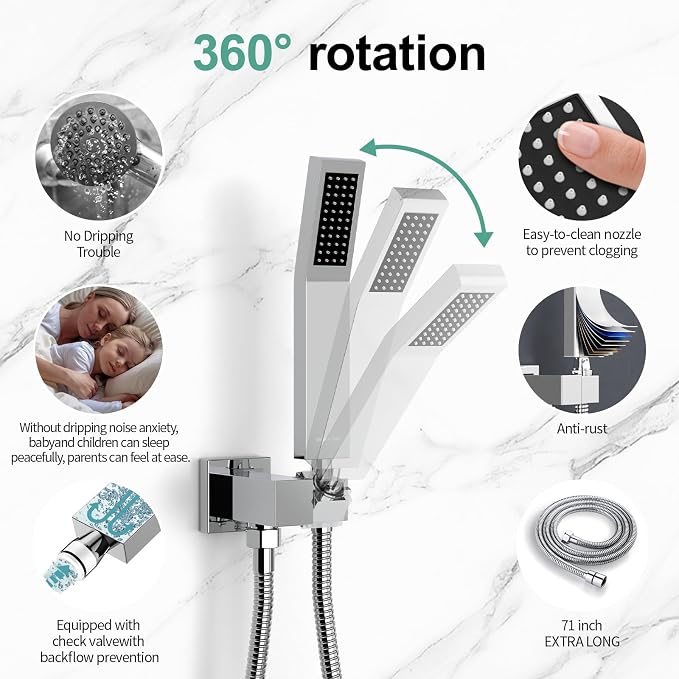 SR SUN RISE SRSH-D1203 12 Inches Bathroom Luxury Rain Mixer Shower Combo Set - Image 4