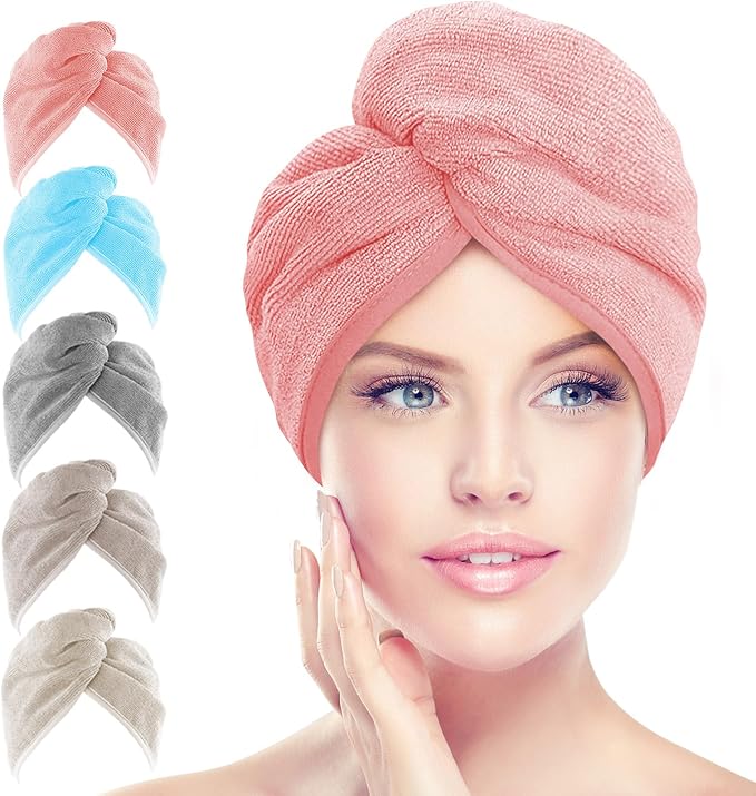 AIDEA Microfiber Hair Towel Wrap, 5 Pack Hair Turbans, Super Absorbent Quick by AIDEAHOME