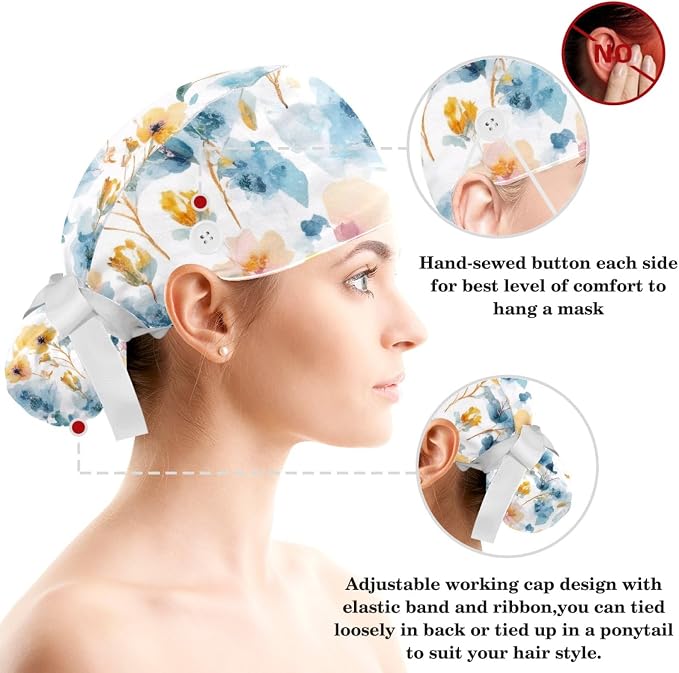 Scrub Cap with Hair Scrunchy, Ponytail Holder Surgical Cap - Image 3