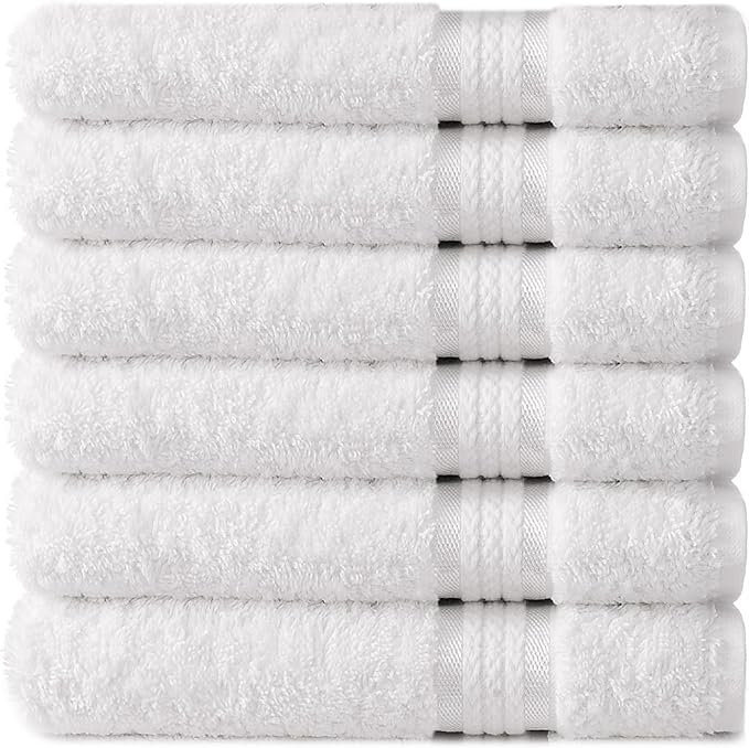 Cotton Craft Ultra Soft 6 Pack Hand Towels 16x28 White Weighs 6 Ounces Each by COTTONCRAFT