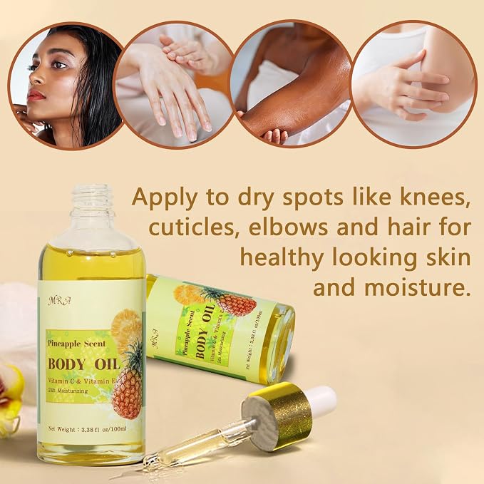 MR.A 2 Pack Pineapple Juice Scented Body Oil, Vitamin E Hydrating Body Oil - Image 3