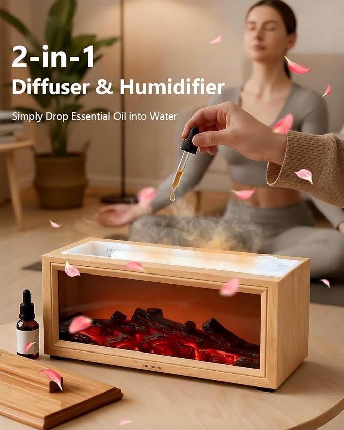 Essential Oil Diffuser, 7-Color Fireplace Fire Flame Aromatherapy Humidifier - Image 4