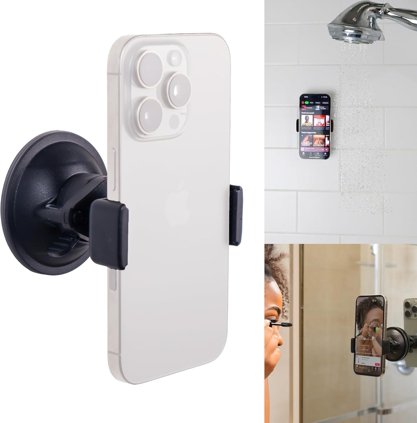 Universal Phone Holder, Record with Front and Back Camera, Shower Mirror Bathroom Phone Holder, Adjustable Wall Mount Stand, TikTok YouTube Vlog Video Recording Kit Influencer Essentials Accessories