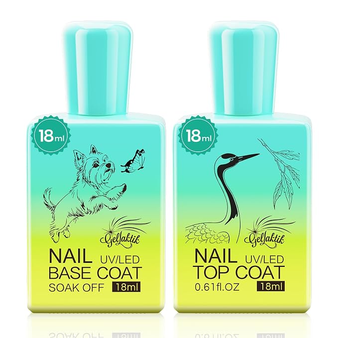 2 Pcs 18ml Gel Base Coat and Pink Glossy Top Coat Set No Wipe Foundation by GELLAKTIK