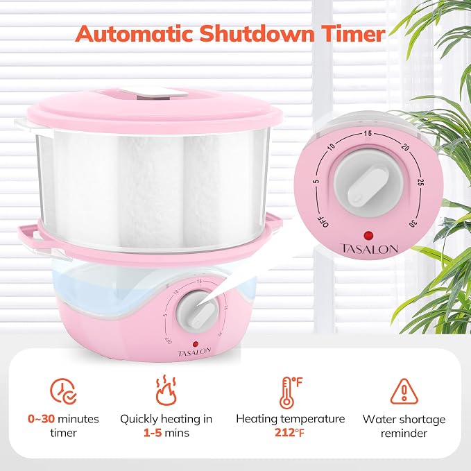 TASALON Pink Hot Towel Steamer for Facials, 5-Min Quick Heating Towel Warmer - Image 3