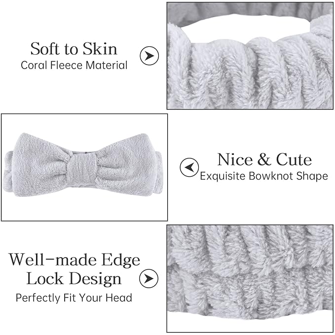 Casoty 6 Pcs Hair Band, Soft Coral Fleece Spa Headbands - Image 2