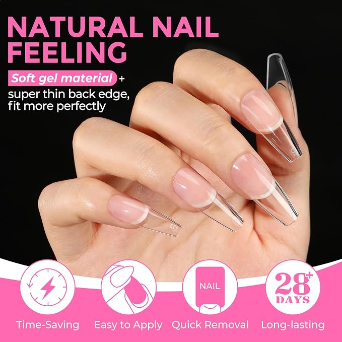 UNA GELLA Long Coffin Nail Tips: 216pcs Coffin Acrylic Fake Nails Full Cover - Image 3