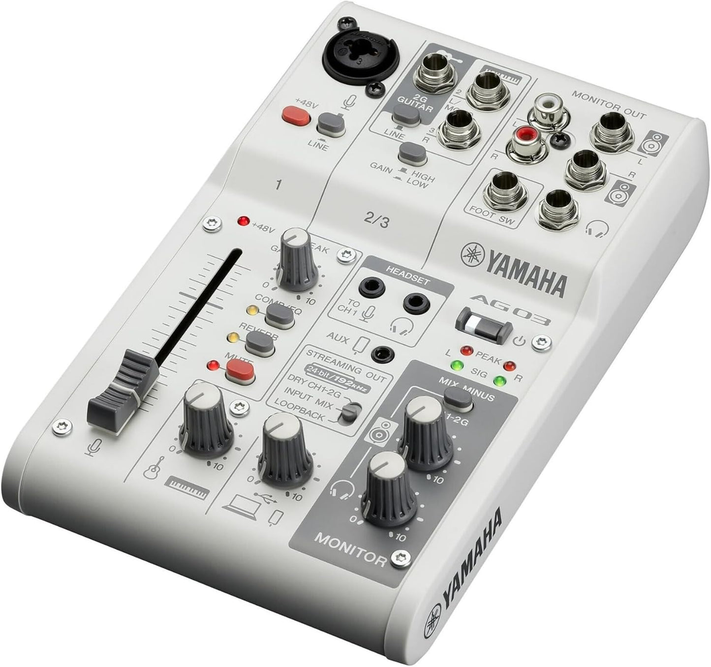 Yamaha AG03MK2 White 6-Channel Live Streaming Loopback Mixer/USB Interface with Steinberg Software Suite
