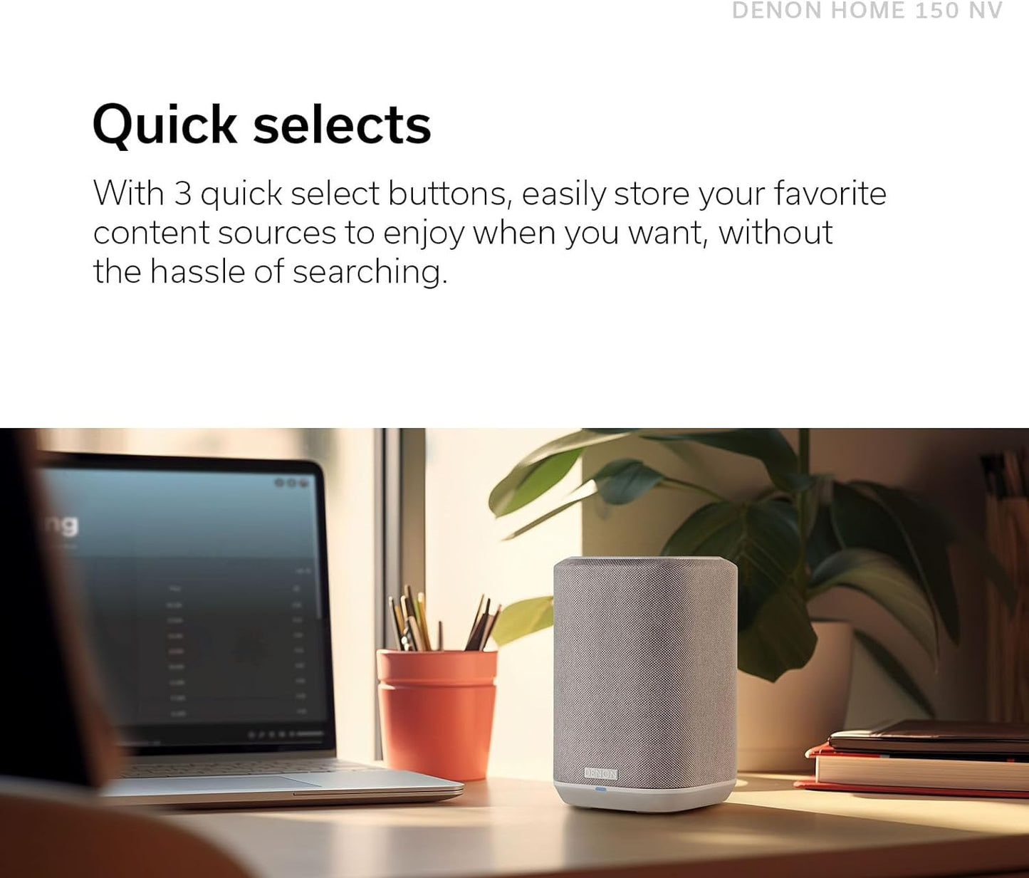 Denon Home 150 NV Wireless Speaker (Black), 1" Tweeter, 3.5" Woofer, Home Speaker with HEOS Built-in, AirPlay 2, and Bluetooth, Multi-Room Streaming, Simple Setup, Compact Design