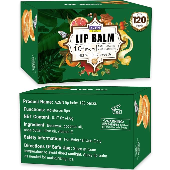 AZEN 120 Pack Lip Balm, Natural Lip Balm Bulk, Lip Care Product, Moisturizing - Image 8