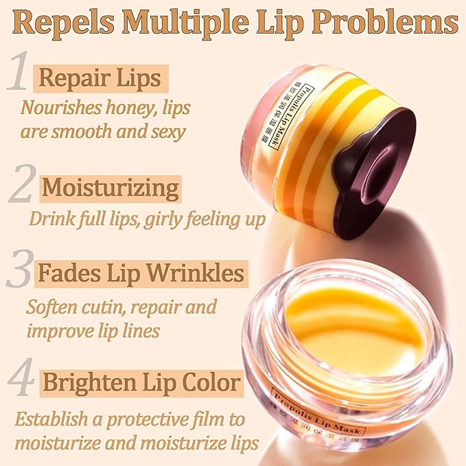 2 Pcs Bee Lip Balm Honey Pot, Honey Lip Mask Propolis Moisturizing Hydrating - Image 5