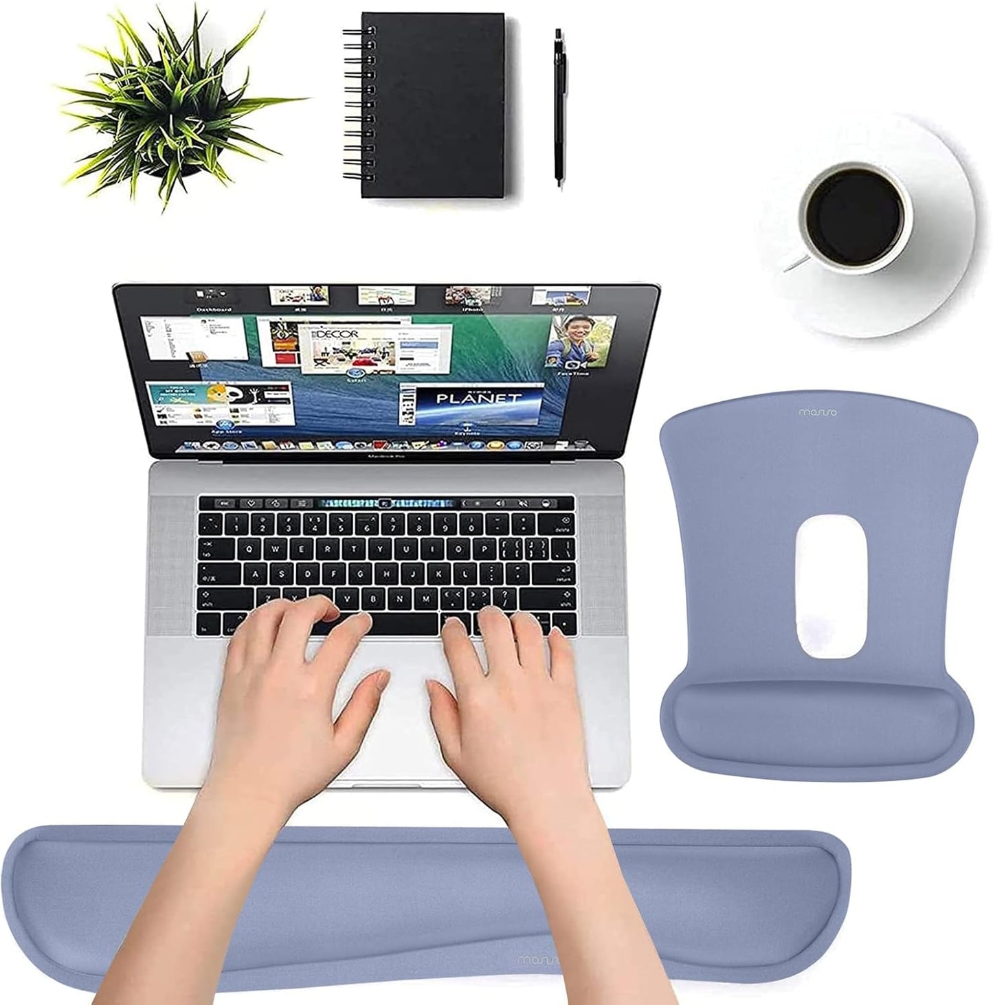 MOSISO Wrist Rest Support for Mouse Pad & Keyboard Set, Ergonomic Mousepad Non-Slip Base Home/Office Pain Relief & Easy Typing Cushion with Neoprene Cloth & Raised Memory Foam, Lavender Gray