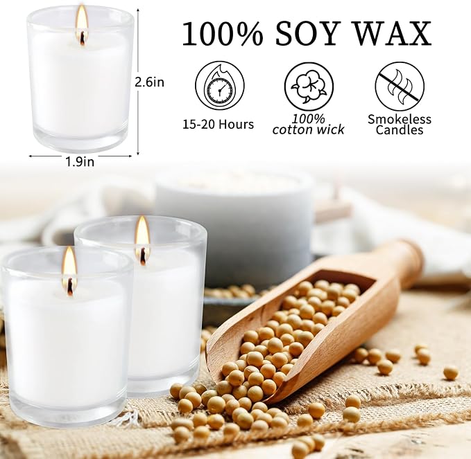 YOROXRG 48 Pack White Unscented Clear Glass Filled Votive Candles. Hand Poured - Image 7