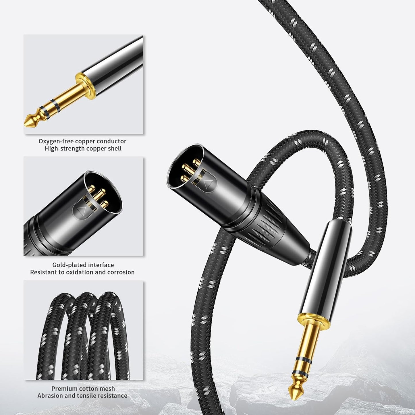 Kumiho XLR Male to 1/4 Inch 6.35mm TRS Stereo Cable Hi-Fi Balanced Bi-Shielded Interconnect Patch Cables for Microphones, Amplifiers, Mixers, Speakers 10FT