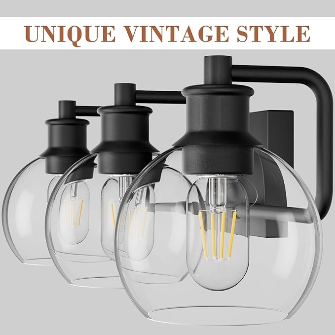 Tipace Black Vintage Bathroom Vanity Light Fixtures Over Mirror Glass Globe 3 - Image 3