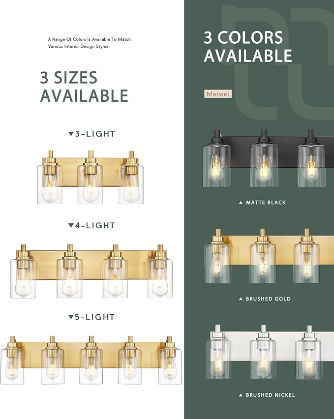 4-Light Bathroom Light Fixtures, Brushed Gold Vanity Light - Image 7