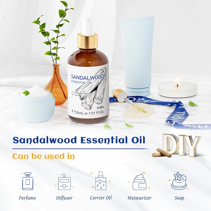 HIQILI Sandalwood Essential Oils 1 Fl Oz, 100% Pure Natural Therapeutic Grade - Image 5
