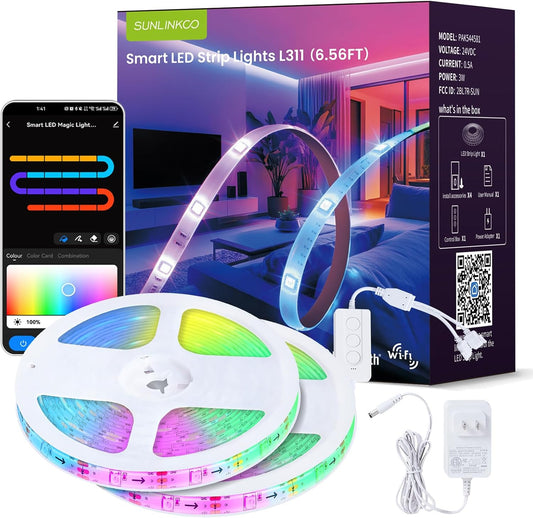 RGB+IC LED Strip Lights, Smart Bluetooth LED Light for Bedroom, Color Changing LED Strips with 44 Scene Modes, Segmented Control, for Room, Party, Festival, Gathering (105ft)