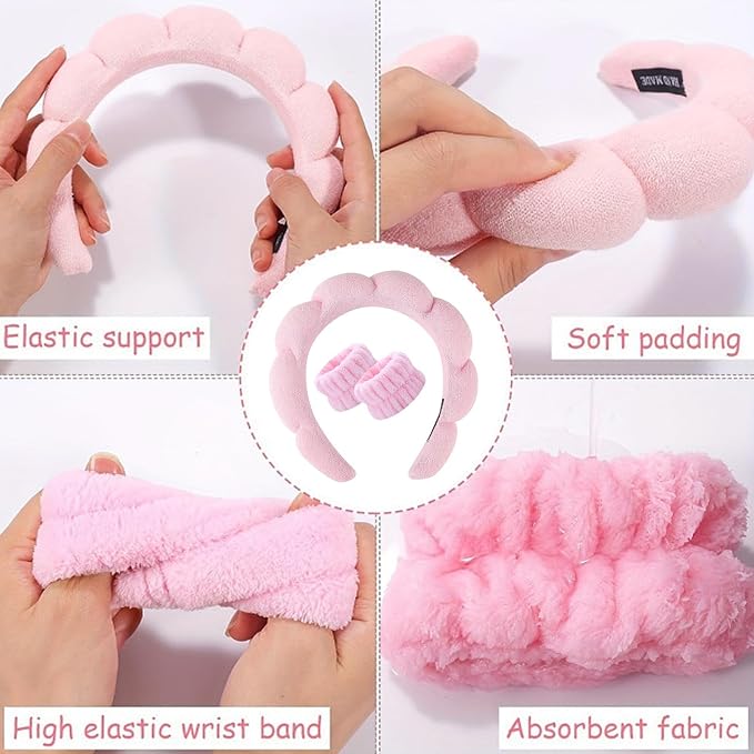 Spa Headband and Wristband Set for Women, Terry Cloth Sponge Headband for - Image 6