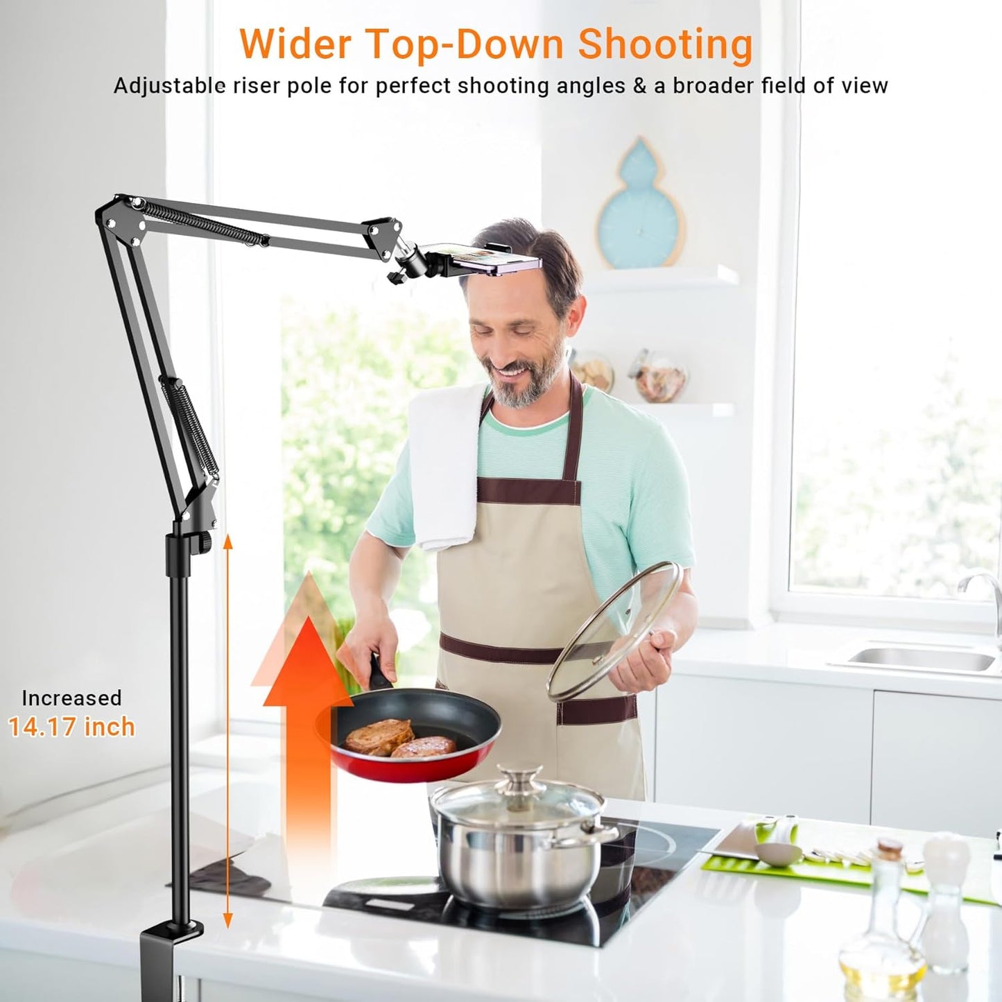 Tall Overhead Camera Mount, High Desk Phone Tripod Mount for Video Recording, Content Creator Essential Compatible with iPhone Compact Cam for Live/YouTube/TikTok