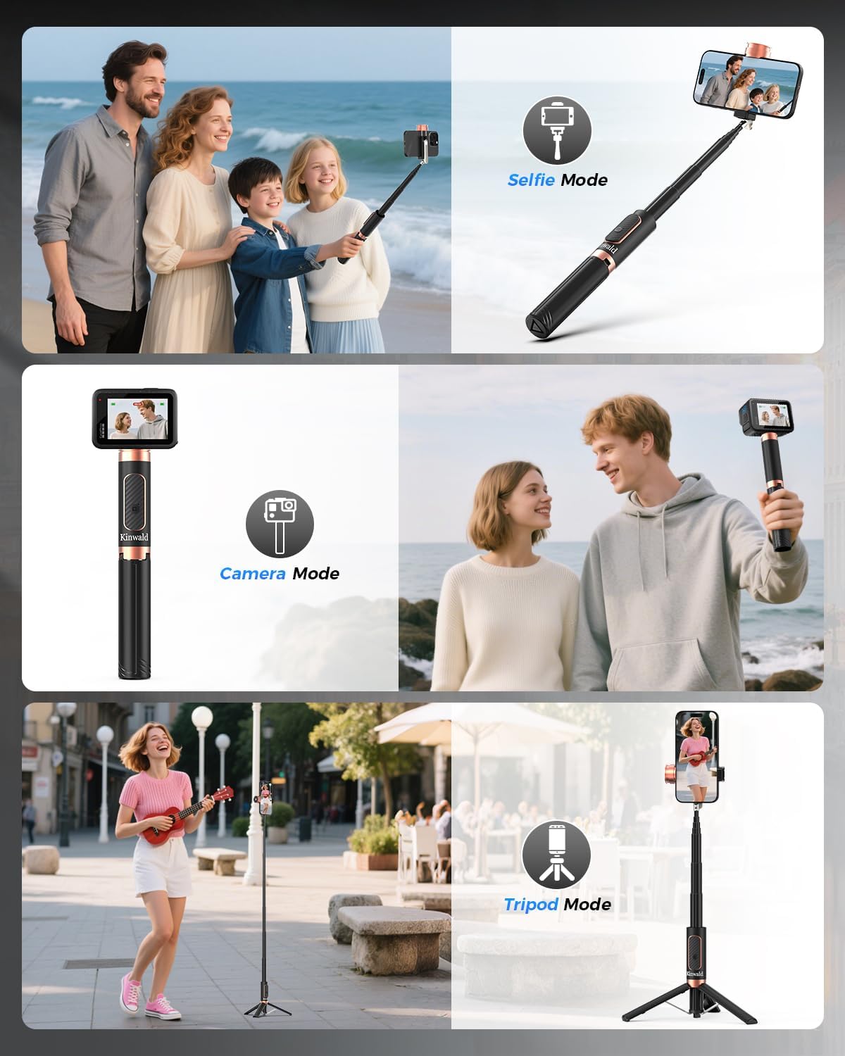 Selfie Stick Tripod for iPhone & Android, Portable Phone Tripod Stand with Bluetooth Remote, One-Click Open, Compact & Lightweight, All-in-1 for Vlog/Travel/Photography (Black)