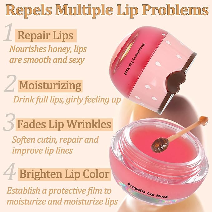 3 PCS Bee Lip Balm Lip Mask Honey Pot, Mothers Day Gifts, Honey & Strawberry & - Image 5
