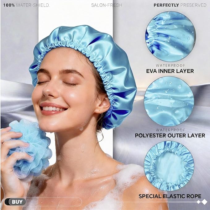 Smilco 2 Pack Shower Caps for Women, Reusable Waterproof Double Layer Bath Cap - Image 2