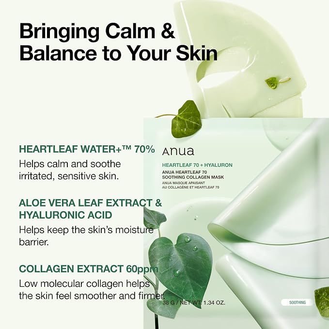 Anua Heartleaf 70 Soothing Collagen Mask, Overnight Face Mask - Image 3