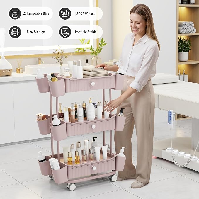 3 Tier Drawer Shelf Beauty Cart - Image 3