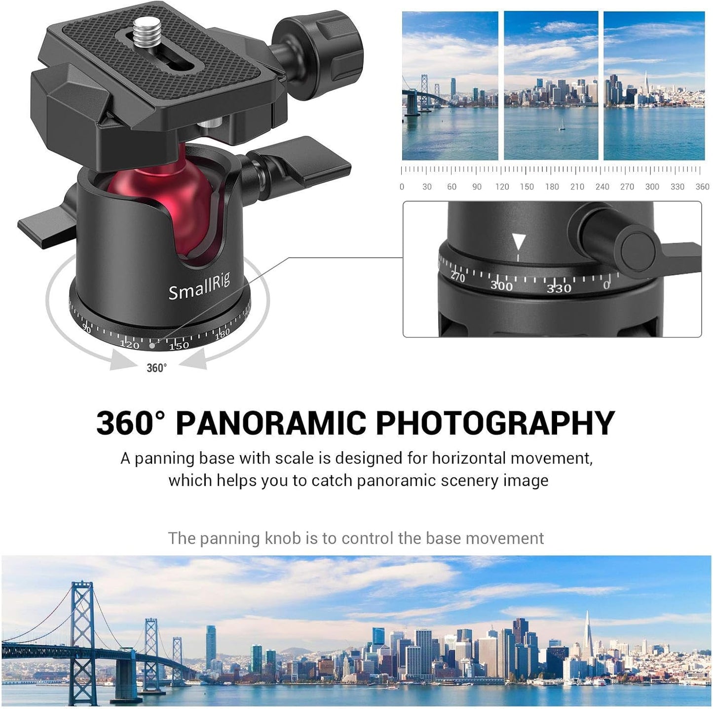 SmallRig Mini Ball Head, Tripod Head Camera 360° Panoramic with 1/4" Screw 3/8" Thread Mount and Quick Release Plate Metal Ball Joint for Monopod, DSLR, Phone, Gopro, Max Load 4.4lbs/2kg - BUT2665