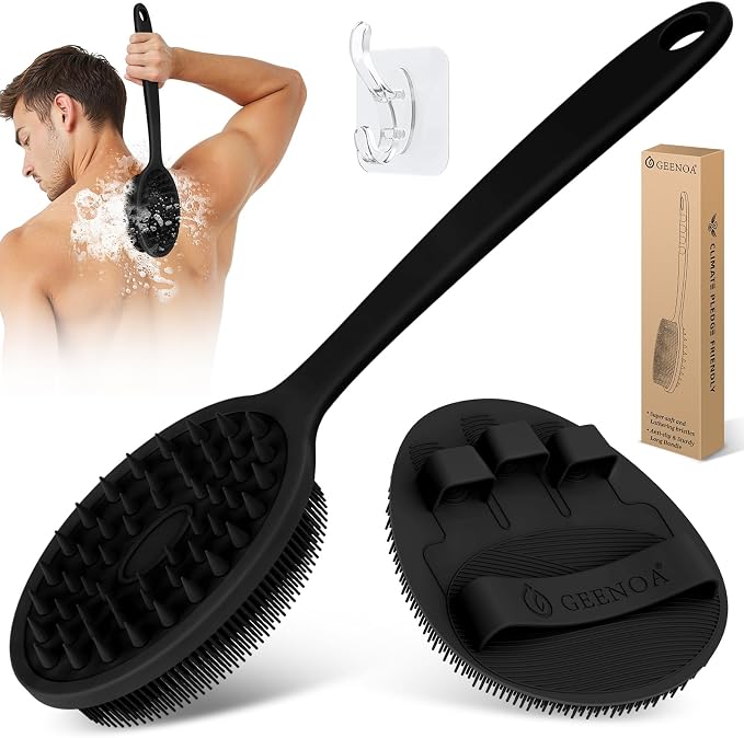 Silicone Back Scrubber & Bath Glove Set 2PCS, 13.4'' Gentle Shower Back Scrubber by GEENOA