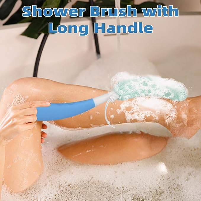 Shower Back Brush with Long Handle, 15.35" Body Brush, Long Handled Sponge Body - Image 4