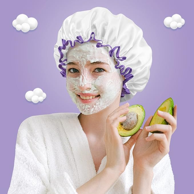 Aquior Shower Cap, Shower Cap for Women Reusable Waterproof, Large Bath Hair - Image 4