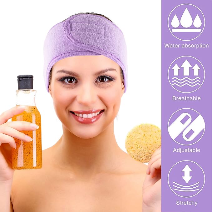 Whaline Spa Facial Headband 4 Packs Head Wrap Terry Cloth Headband Adjustable - Image 6