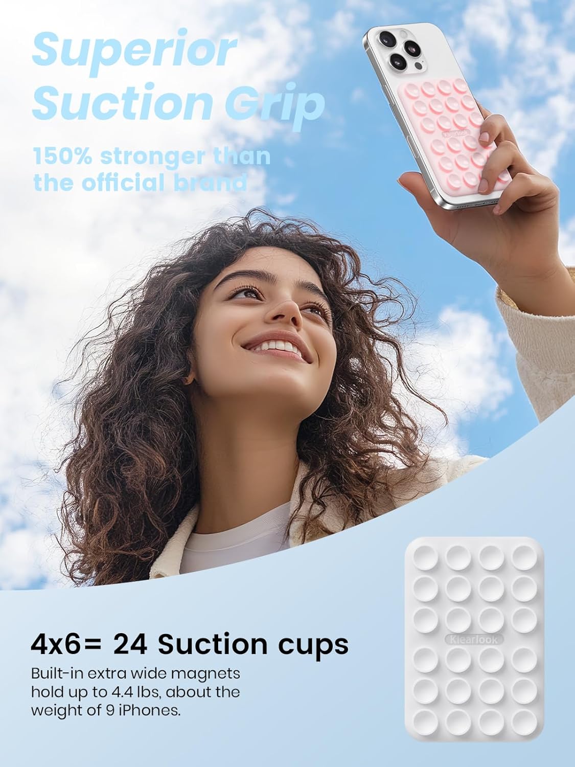 2Pack Magnetic Suction Phone Mount for MagSafe Case, Sticky Phone Grip Holder for iPhone, Removable Hands-Free Selfie/Video for TikTok Influencers, Women Girl Teen Gift, Light Pink & Classic White