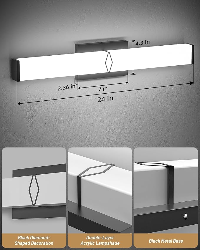 Modern Bathroom Light Fixtures, 24inch Dimmable Bathroom Vanity Lights Over - Image 4