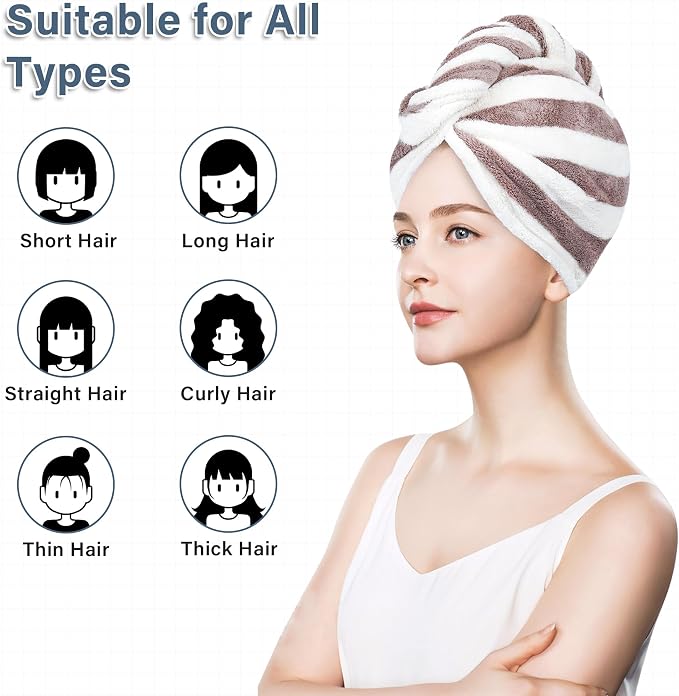 Microfiber Hair Towel Wrap, Soft Lightweight Hair Turben Towel, Super Absorbent - Image 4