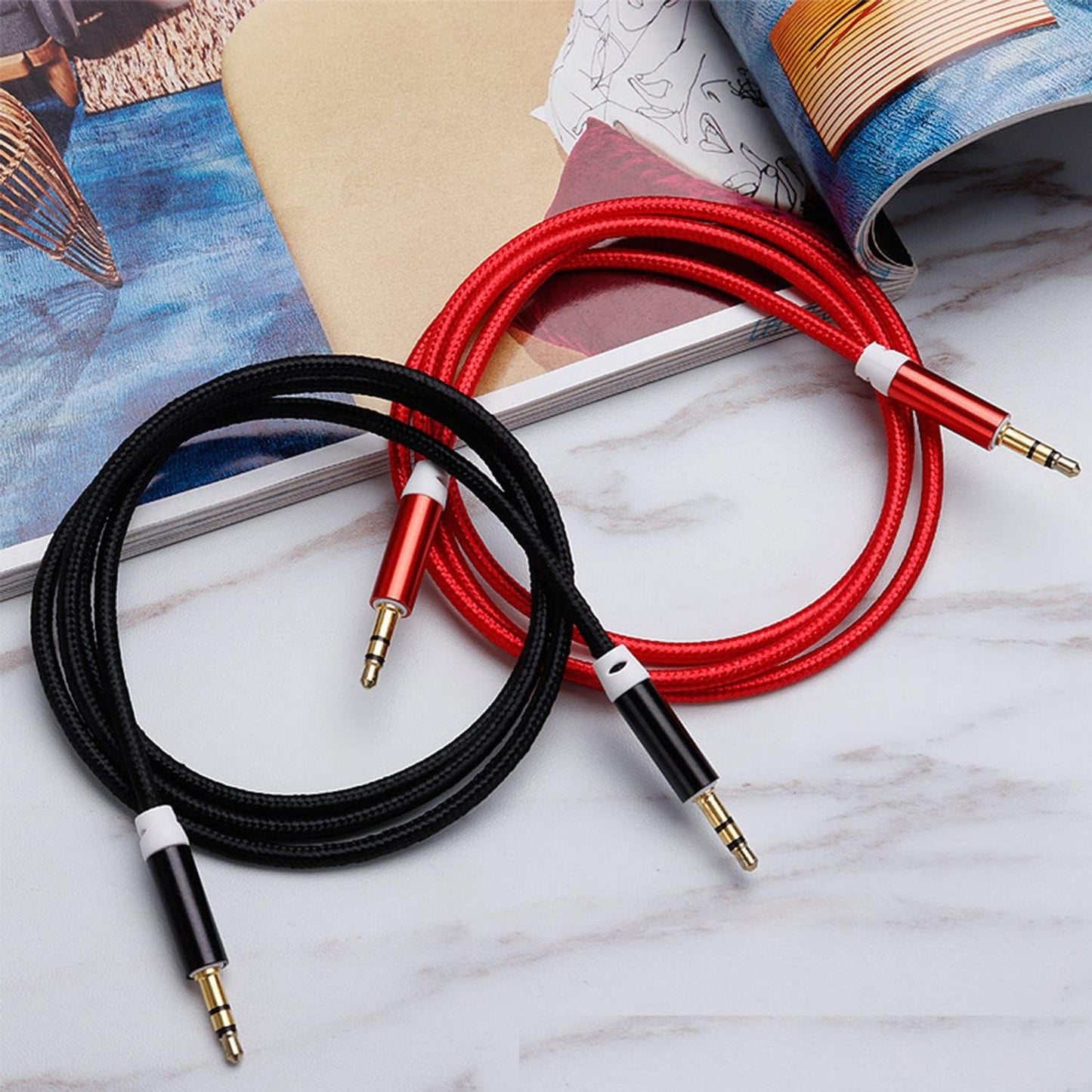3.5mm Nylon Braided Stereo Audio Cable,(3 Pack) 4.9ft/1.5m Male to Male Aux Cord Audio Cord Compatible iPhones, iPads and Other 3.5mm DC Plug Port Device (Black)