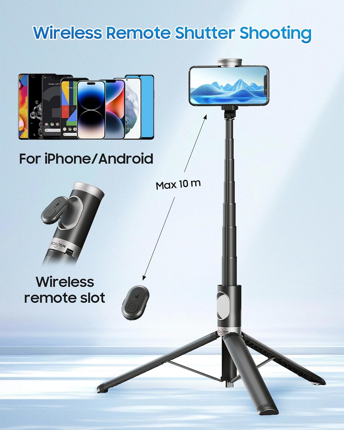 67" Selfie Stick Phone Tripod, All-in-1 Cell Phone Tripod with Wireless Remote, Extendable Compact Tripods Portable Travel Stand for iPhone Android Selfie/Video Recording/Live Stream/Vlog