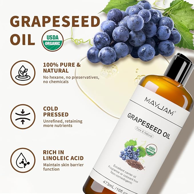MAYJAM Organic Grapeseed Oil for Skin & Hair 16 oz, USDA Certified 100% Pure & - Image 2