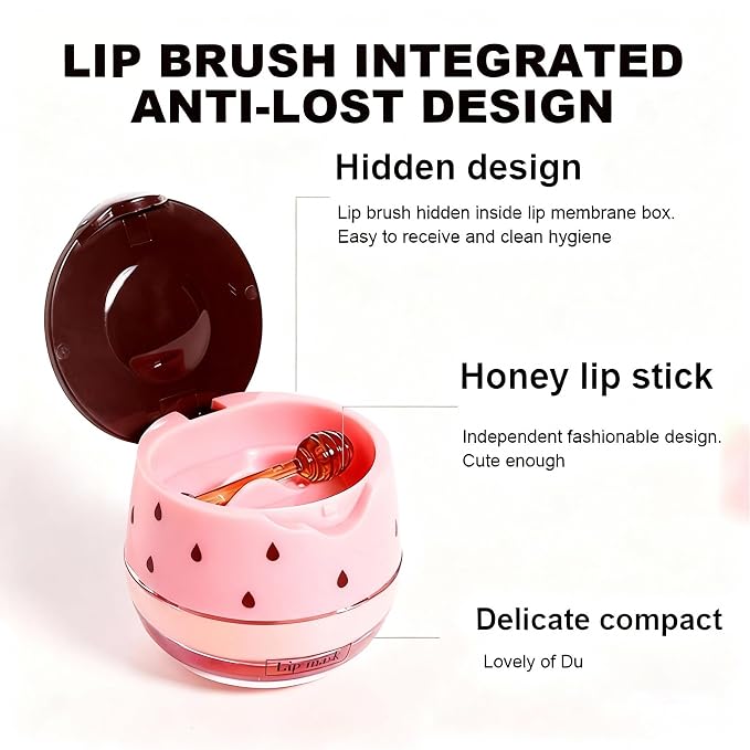 4 PCS Honey Lip Mask, Strawberry & Watermelon & Apple Lime Lip Sleeping Mask - Image 4