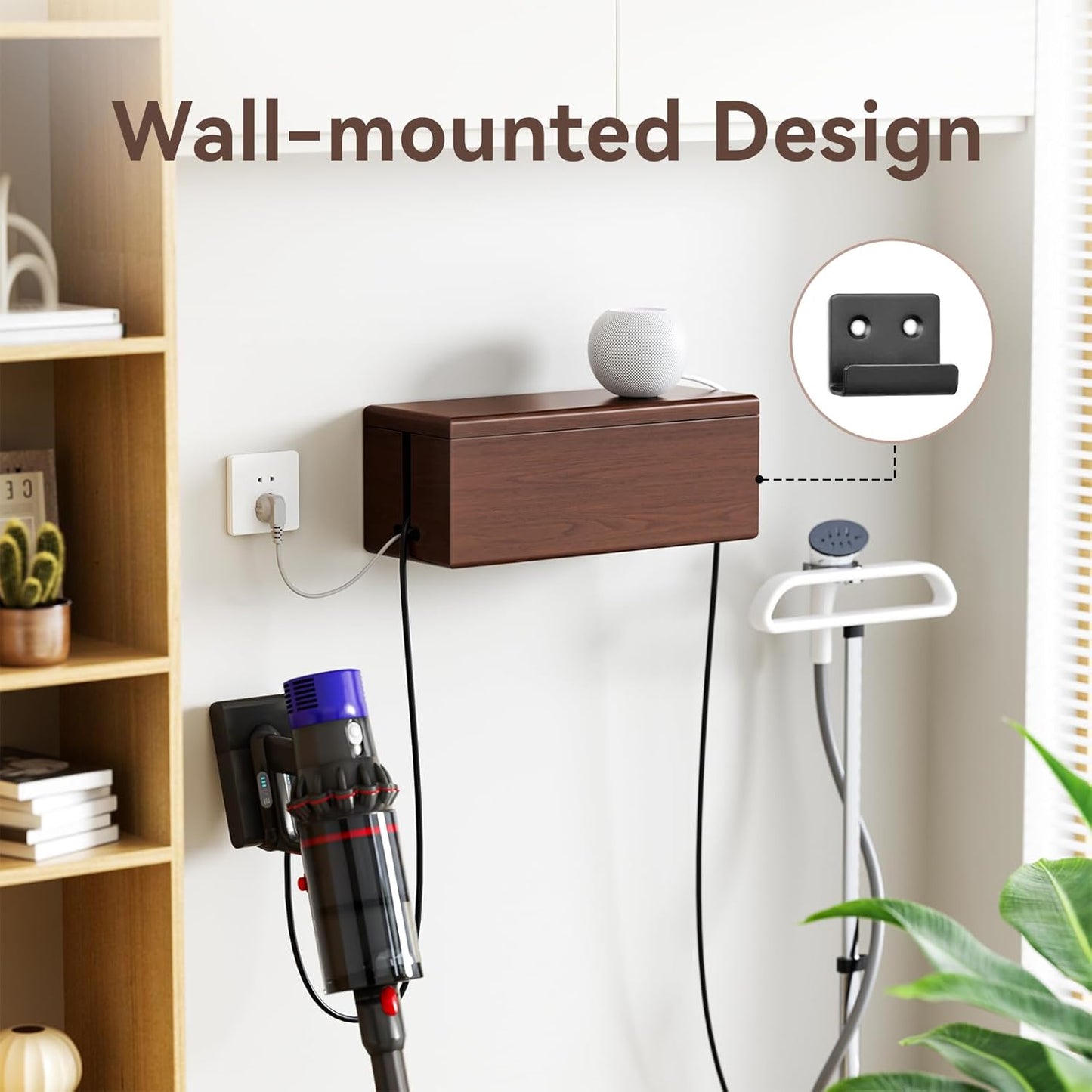 Large Cable Management Box-Stylish Wire Organizer, Wire Concealer and Wire Management Box-Wire Management Box with Protective Sleeve (Black)