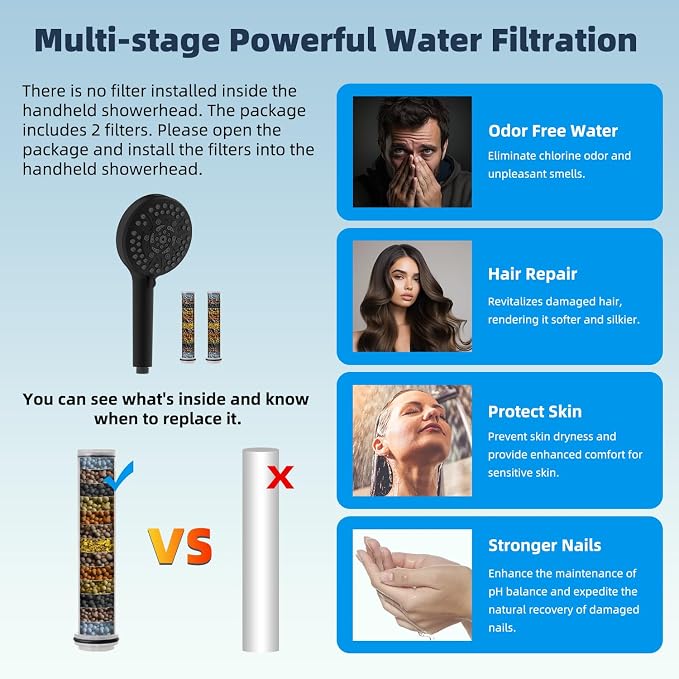 Hibbent All Metal 10'' Dual Filtered Rainfall Shower Head Combo, High Pressure - Image 5