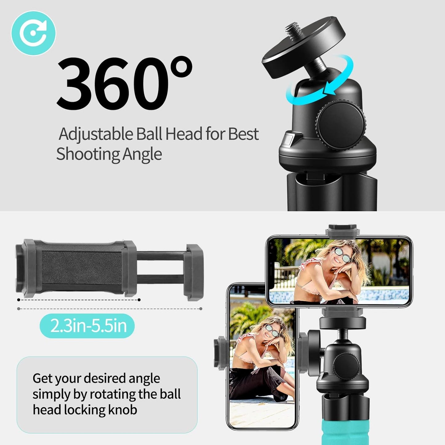 Aureday Phone Tripod, Flexible Tripod for iPhone and Android, Portable with Wireless Remote and Clip for Video Recording/Vlogging/Selfie (Blue)