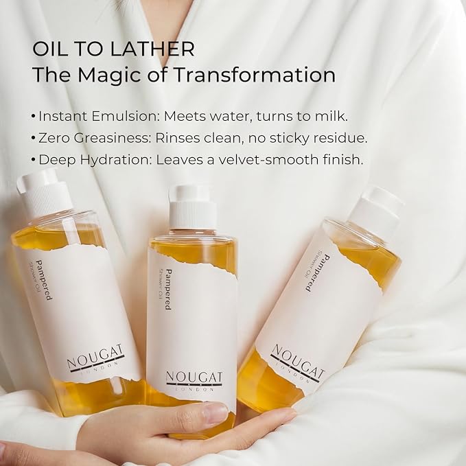 NOUGAT Pampered Shower Oil for Daily Bath Routine, Transforming Oil-to-Milk - Image 4