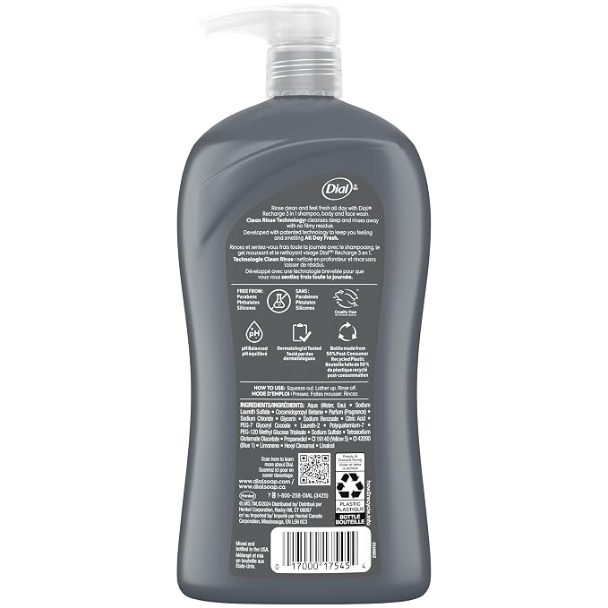 Dial Men 3 in 1 Body, Hair and Face Wash, 32 Fl Oz, Cedar Leaf Scent, Cleanses - Image 3